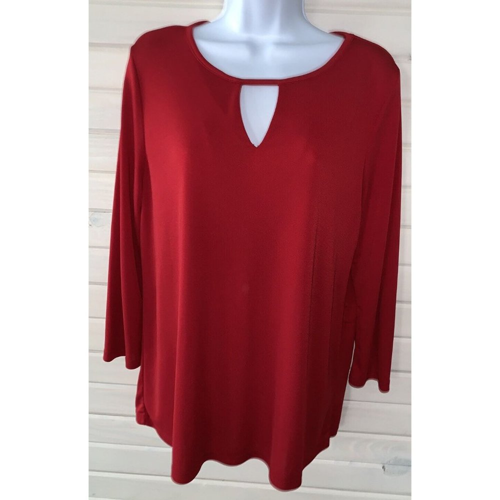 Talbots Sz MEDIUM Red Liquid Knit Career Easy Care Keyhole Neck Top EUC - Picture 2 of 8